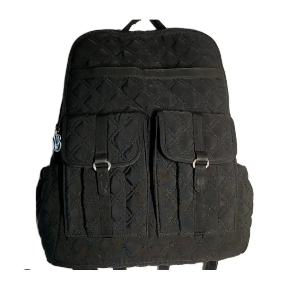 Vera Bradley Campus Backpack Purse Black Quilt Microfiber Utility Academia Boho